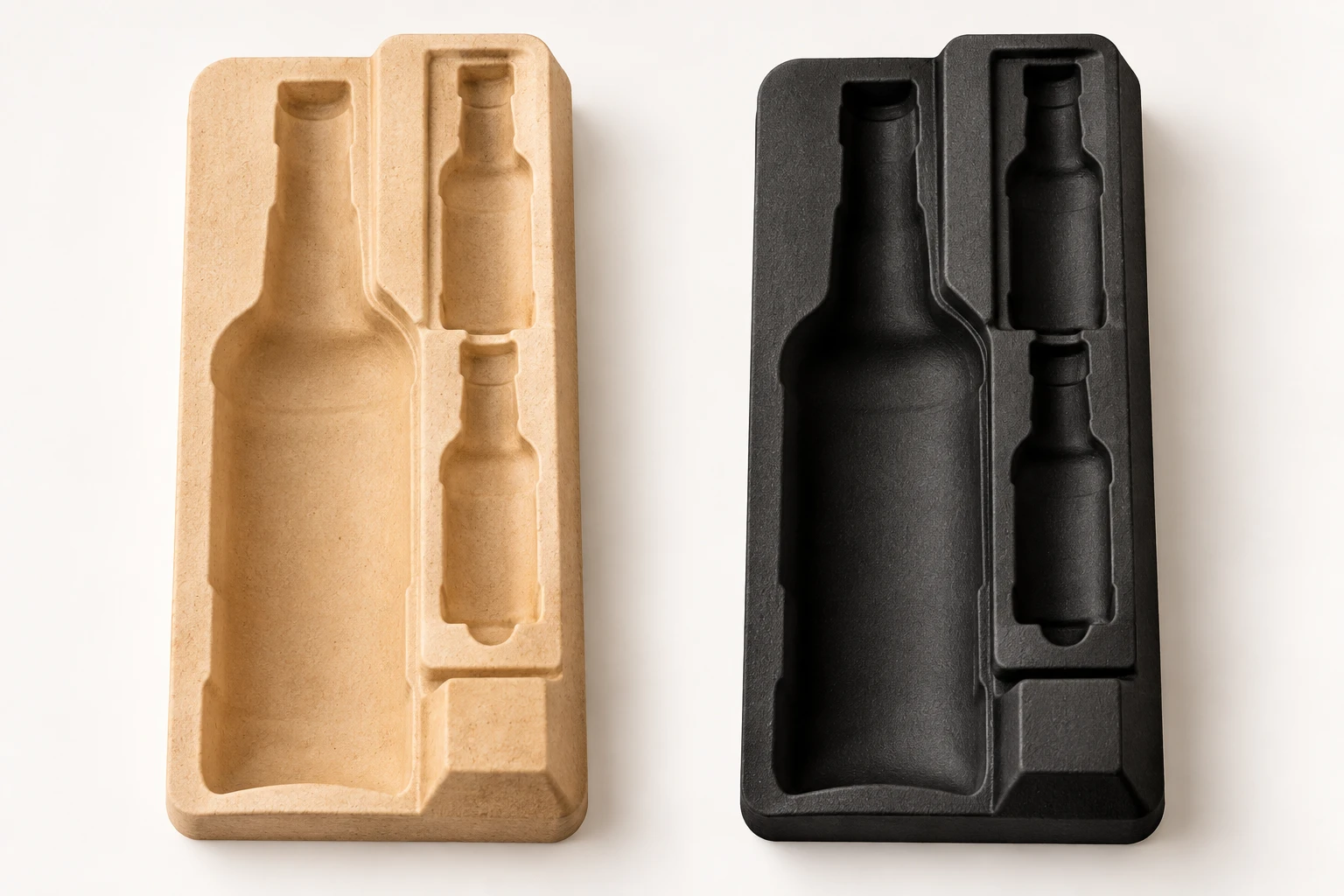 Calages thermoformés PureForm® biosourcés en bois naturel et noir